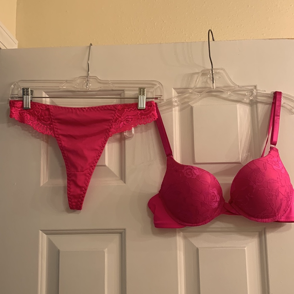 Pink lacy thong size medium & push up bra size 34C